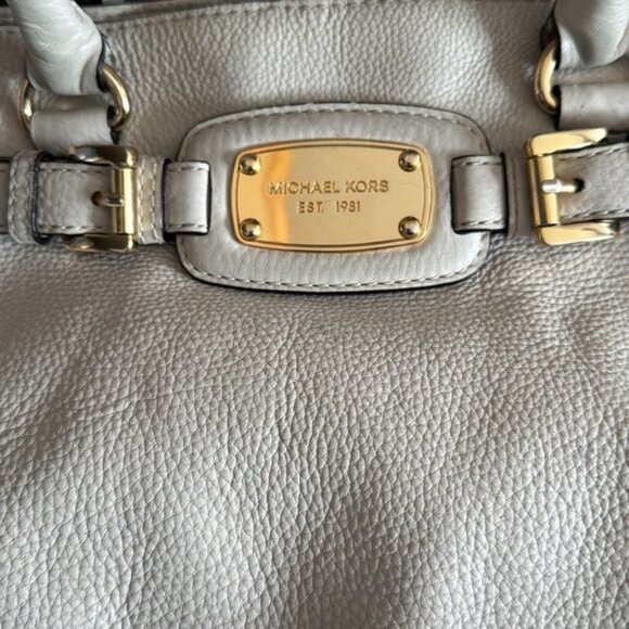 MICHAEL KORS HAMILTON Hobo Shoulder Satchel Purse Ivory Pebble Leather - Picture 2 of 11